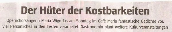 WAZ Artikel �ber die Lesung im Cafe Marla (�berschrift)16.10.07