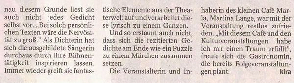 WAZ Artikel �ber die Lesung im Cafe Marla (rechts)16.10.07